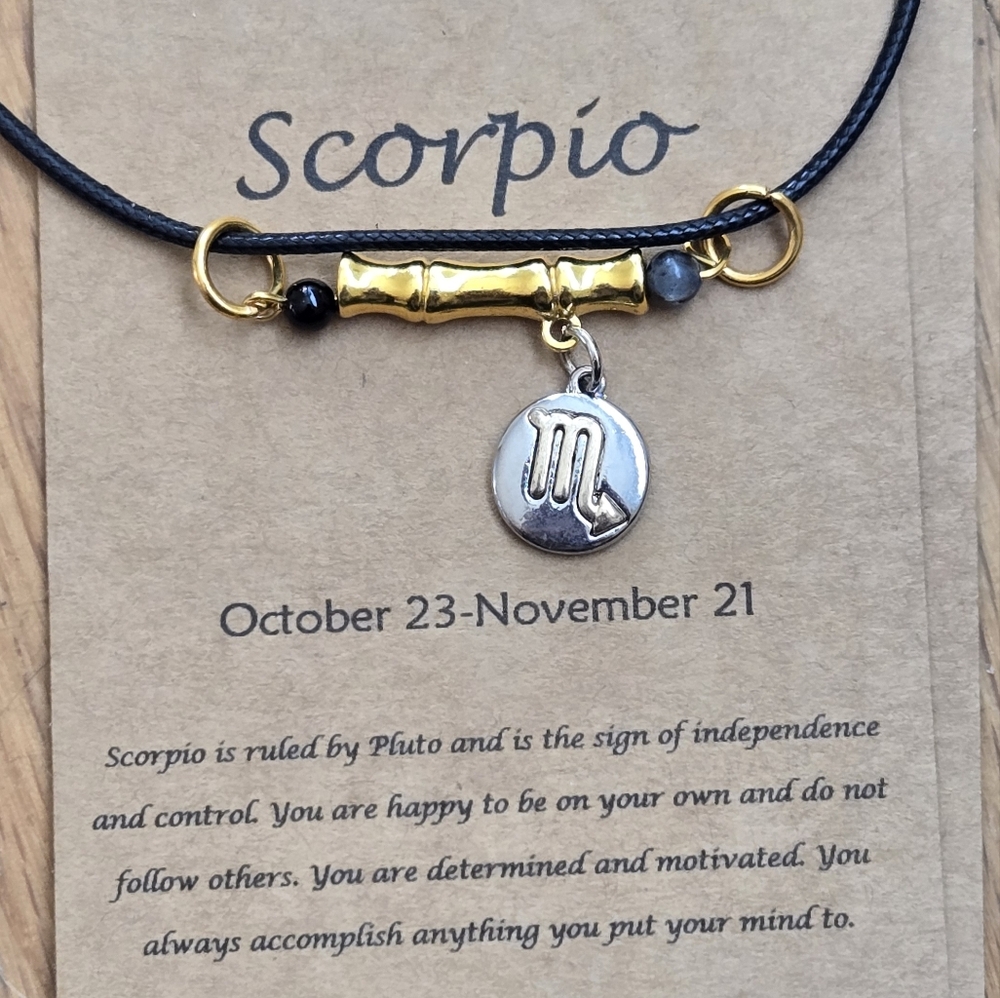 Scorpio Zodiac Vibe Bar Necklace – Obsidian & Labradorite, Astrology Jewelry